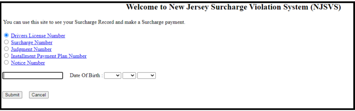 Welcome to New Jersey Surcharge Violation System (NJSVS)